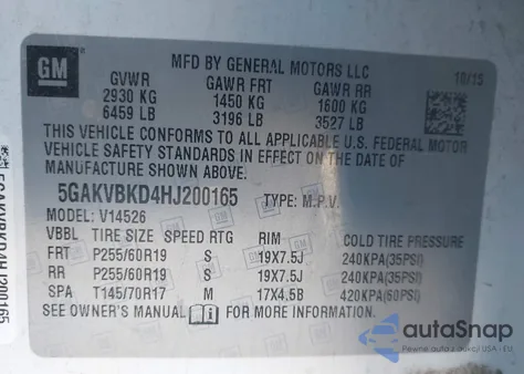 2017 Buick Enclave Leather z USA, uszkodzony, nr VIN 5GAKVBKD4HJ200165